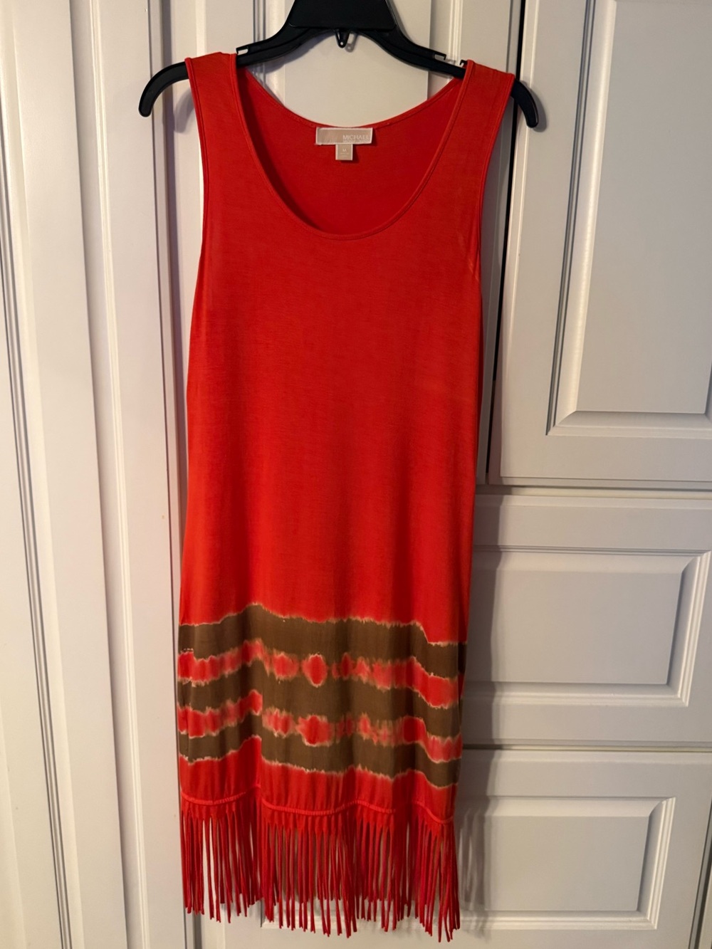 Sleeveless Red /orange Fringe Tie-Dye Hem Dress size medium MICHAEL Kors